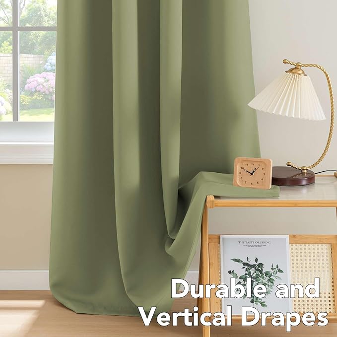 H.VERSAILTEX Premium Blackout Thermal Insulated Room Darkening Curtains for Bedroom/Living Room - Classic Grommet Top (2 Panels, Sage, 52 Inch by 96 Inch)