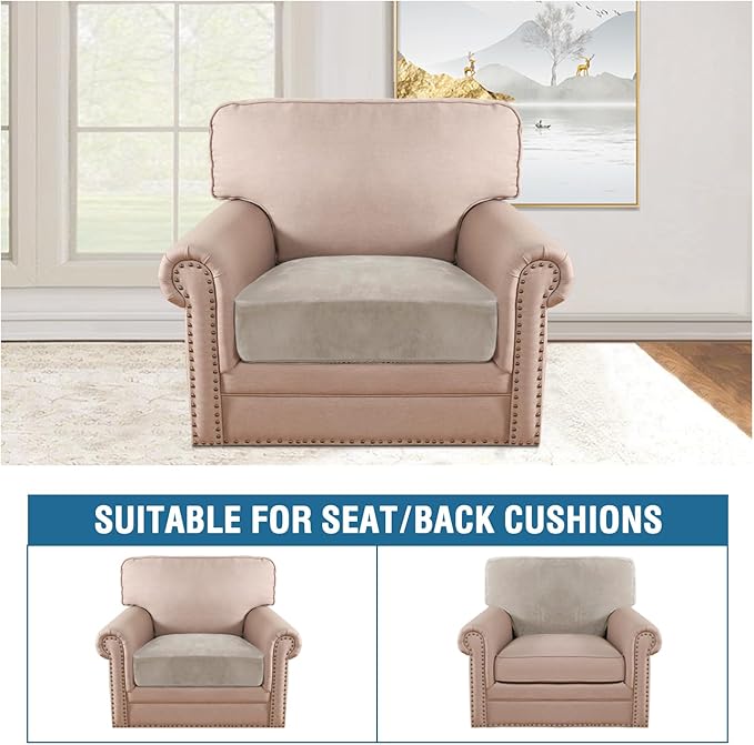 H.VERSAILTEX Velvet Stretch Couch Cushion Cover Plush Cushion Slipcover for Chair Cushion Furniture Protector Seat Cushion Sofa Cover (1 Piece Armchair Cushion Covers, Oatmeal)