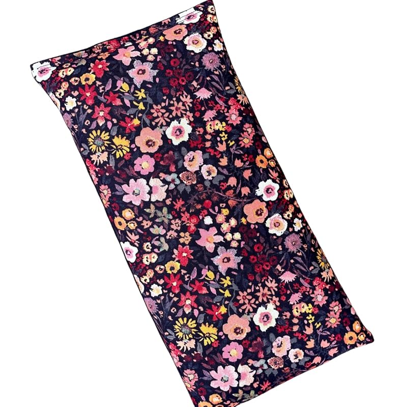 Large Microwave Heating Pad with Flax Seed, Scented or Unscented, Good For Back Pain or Cramps, Moist Heat Therapy or Ice Pack, Microwavable Bean Bag, 6" x 12" (Black Floral, Chamomile)