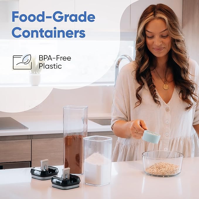 Chef's Path - Set of 7 Airtight Food Storage Containers for Kitchen Storage - Clear Plastic - Durable Strong Lids - Labels and Chalk Marker