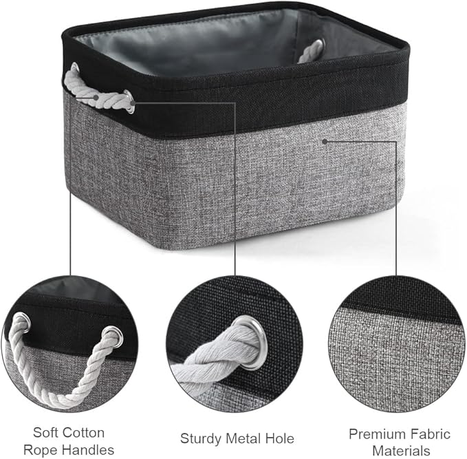 TheWarmHome Storage Basket for Organizing - 1 Pack 14x10x6.7 inch Collapsible Storage Bins for Shelves, Dog Toy Bin for Closet Organizer laundry Gift Cloth Nursery (Grey & Black)
