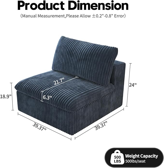 Ottoman, Modular Sectional Sofa,Cushion Covers Removable, Minimalist Couch for Modern Living Room Sofa Sets for Office House,Bedroom and Apartment,No Assembly Required,Blue