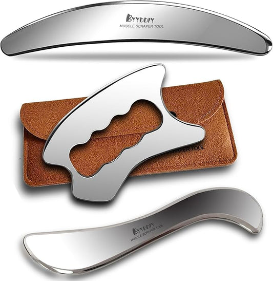BYYDDIY 3 in 1 Stainless Steel Muscle Scraper Tools Set,Scraping Massage Tools for Physical Therapy,Derma Edge Massage Tool & GuaSha Massage Scraper Tool,IASTM Tools for Body (SXC)