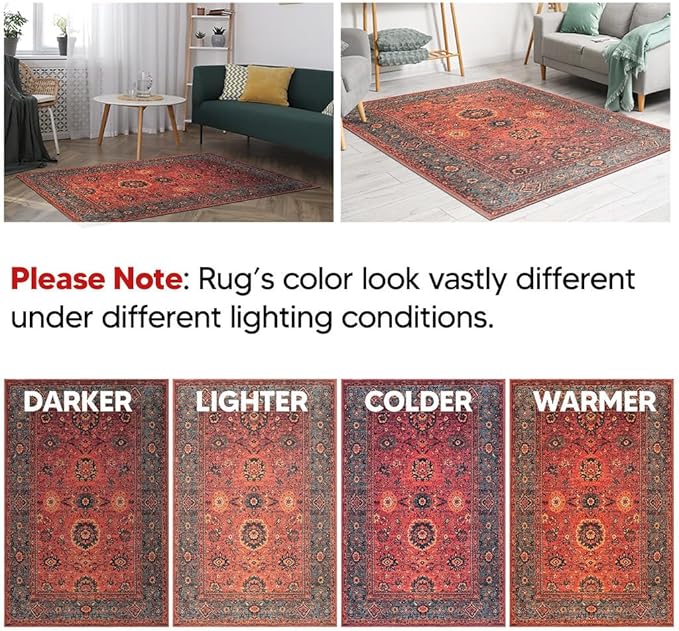 Keen Home Design 9x12 Rug - Machine Washable Area Rug with Non-Slip Backing, Ideal for Living Room, Dining Room, Bedroom - Vintage, Easy Clean, Durable, Low Pile Rug - (9' x 12')