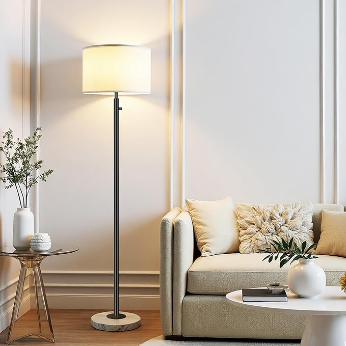 Floor Lamp for Bedroom,Modern Floor Lamp for Living Room,Standing Lamp with Marble Base,Tall Standing Lamp for Bedroom,Reading,Office & Kids' Room,LED Bulb Included(Black)