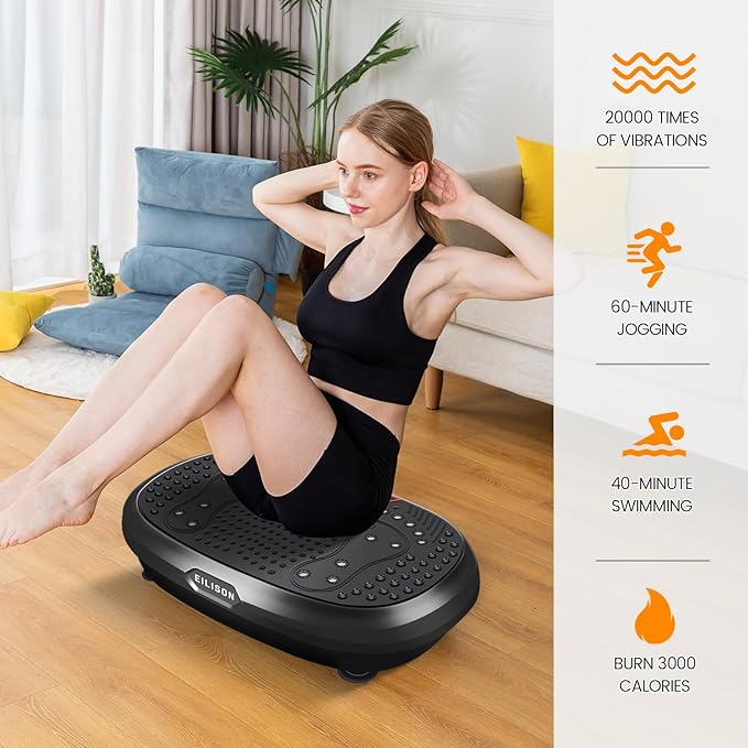 EILISON FitMax 3D XL Vibration Plate Exercise Machine - Whole Body Workout Vibration Platform w/Loop Bands - Lymphatic Drainage Machine for Weight Loss, Shaping, Wellness, Recovery