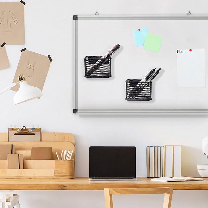 Black Basket Set of 4, Magnetic Pen Holder for Refrigerator, Heavy Duty Baskets, Holder for Locker Whiteboard Office, 3.42'' 2.36'' 2.55''