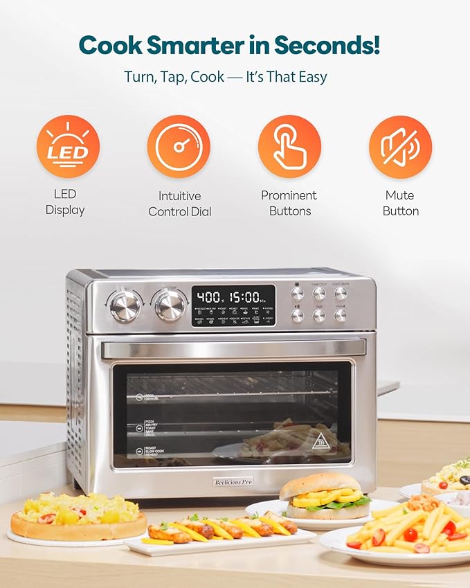 28QT Air Fryer Toaster Oven Combo, Large 12-in-1 Convection Countertop Oven with Next-Gen HeatWave Convection, 3-Layer Cooking, Rotisserie for Chicken, Fits 11" Pizza, Full Accessorie, Stainless Steel