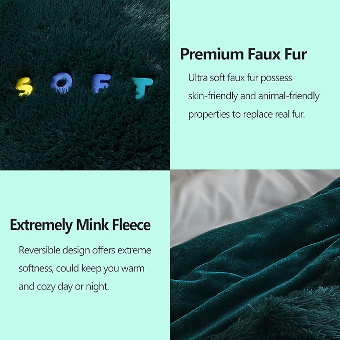 GONAAP Fuzzy Faux Fur Throw Blanket Dark Teal Super Soft Cozy Plush Fuzzy Shaggy Blanket for Couch Sofa Bed (Dark Teal, Throw(50"x60"))