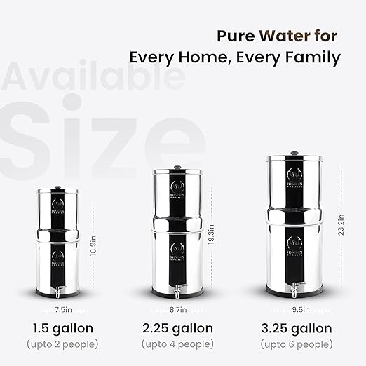 3.25 Gallons NSF Certified AISI 304 Stainless Steel Water Filter with 2 Smart Carbon (Black) Filters, 2 POSTreat Steel Fluoride Removal Elements & Free Stainless Steel Spigot
