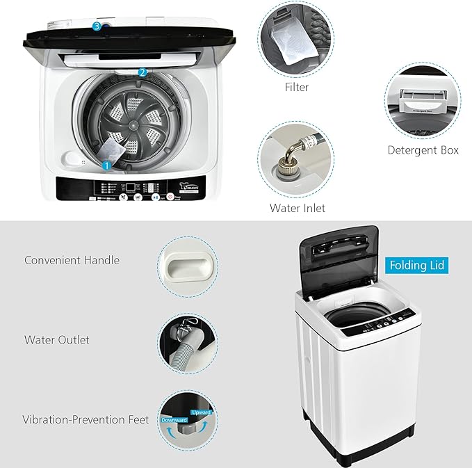 Giantex Portable Washing Machine, 2 in 1 Full Automatic Laundry Washer 1.5Cu.Ft 11lbs Capacity Washing and Spinning Combo 8 Programs 10 Water Levels Energy Saving Top Load Washer for Apartment Dorm
