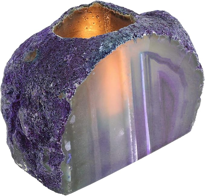 AMOYSTONE Purple Agate Rock Stone Candle Stand Cut Base 1.5-2.5 Lbs for Home Décor