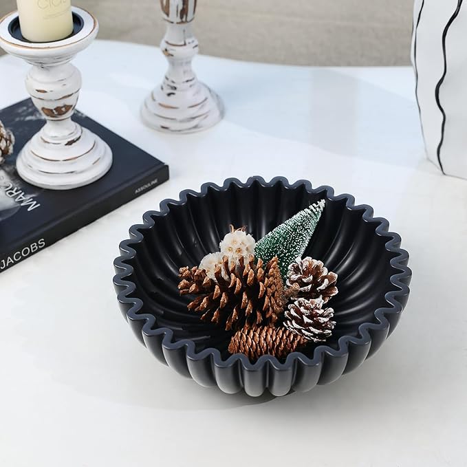 Black Decorative Bowl for Kitchen Counter - Modern Fruit Bowl with, Catch All Bowl for Keys, Entryway Table, and Home Decor