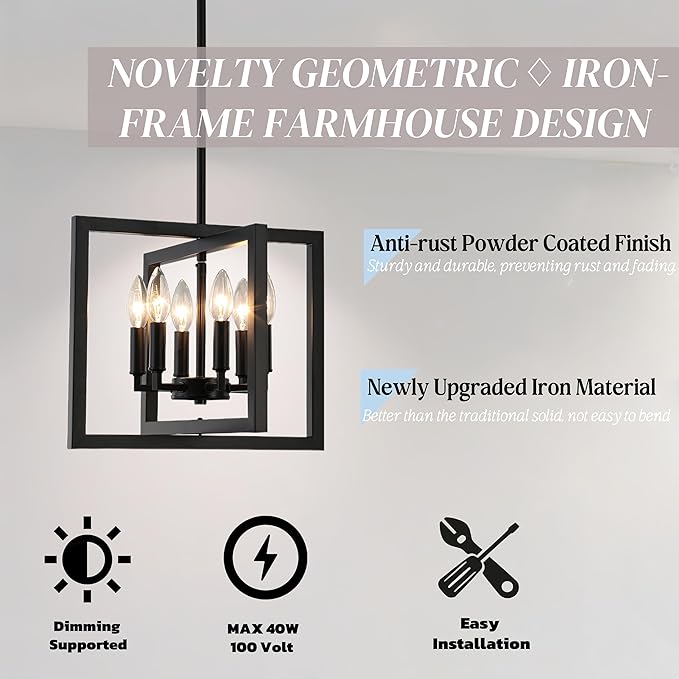 ANKYLHUA Small Black Chandelier,6-Lights Ceiling Light Fixture E12,Adjustable Hight Pendant Lights Kitchen Island,Chandeliers for Dining Room Bedroom,Entryway,Foyer