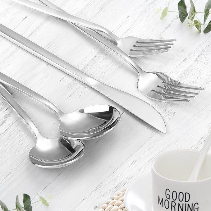 Silverware Set, KassKa 40 Pieces Flatware Cutlery Set, Stainless Steel Utensils Set Spoon Fork Knives Set for Home Restaurant and Kitchen, Mirror Polished Finished, Service for 8