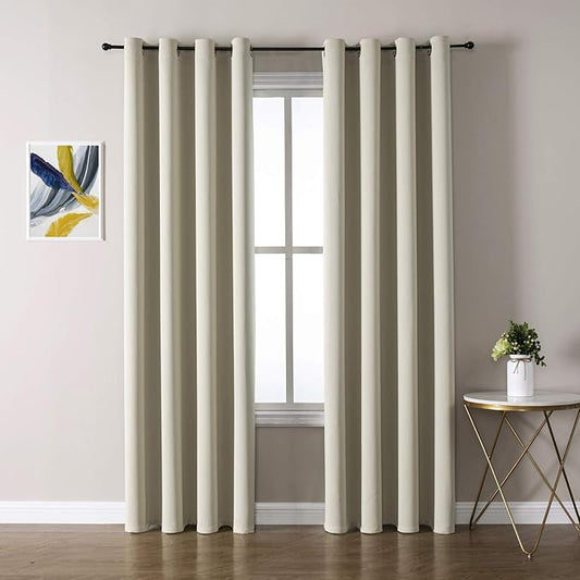 ChrisDowa Room Darkening Curtains 90 Inches Long 2 Panels Set for Living Room, Grommet Thermal Insulated Blackout Curtains for Bedroom (Beige, 52 x 90 Inch)
