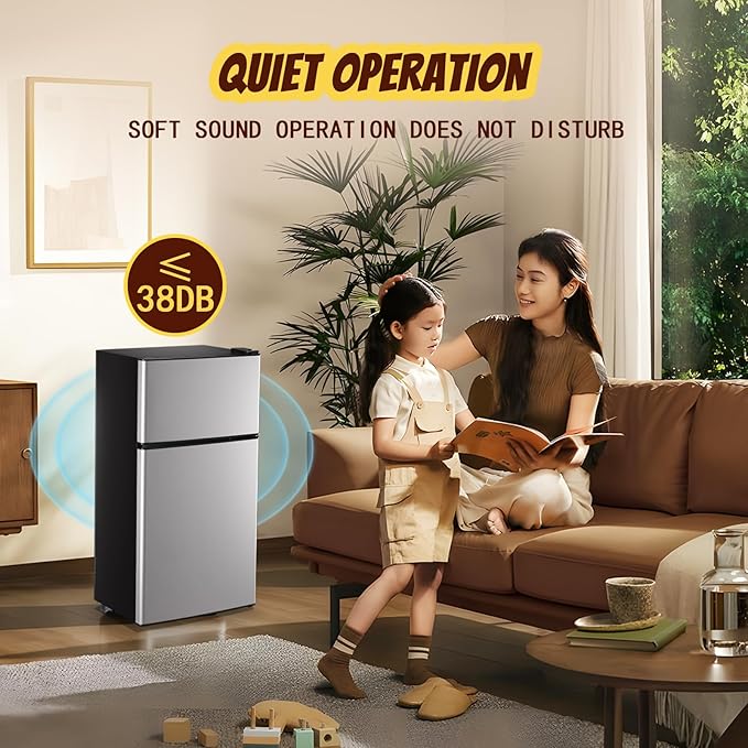 2.4 Cu.ft Mini Fridge Small Refrigerator with Freezer Dual Door Dorm Fridge for Personal Senven Temp Gear Suit for Apartment, Bedroom, Rv Silver