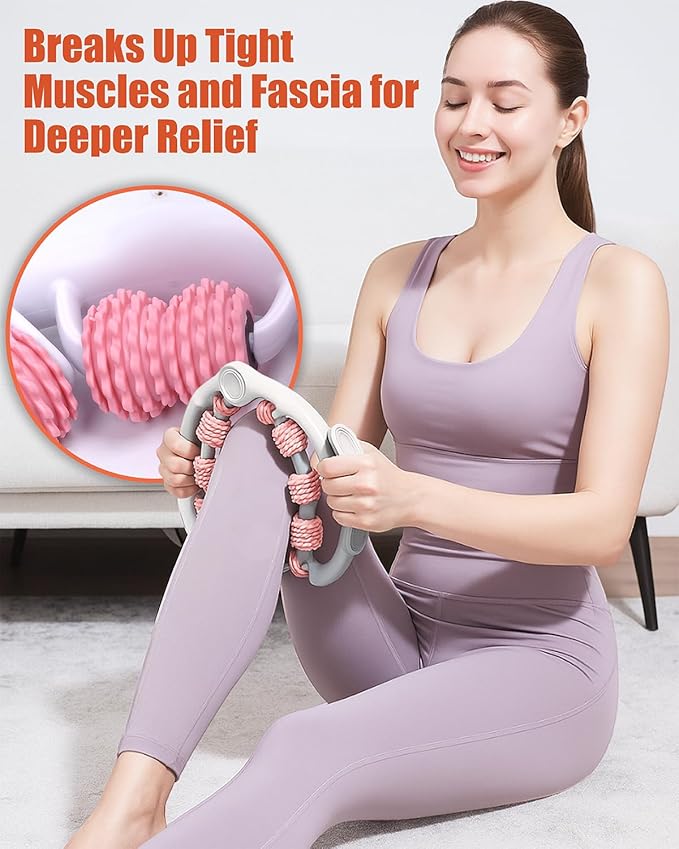 Cellulite Massage Roller - Anti-Cellulite Massager with Detachable Roller Handles for Thighs, Legs & Buttocks - Fascia Massage Tool for Lymphatic Drainage & Deep Tissue Therapy (Pink)