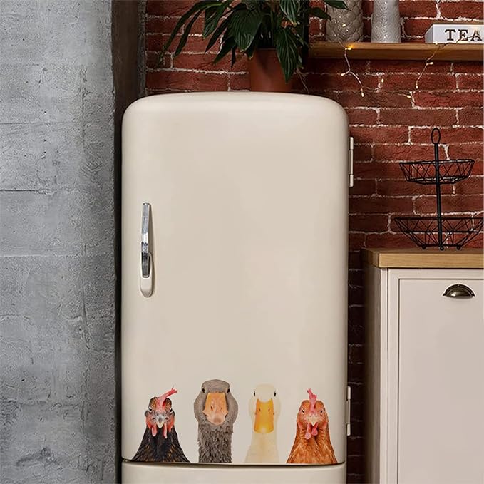 Funny Animal Windows Stickers Decor - 2 Hens Head & 2 Goose Head Window Cling Removable - Cute Animals Window Decals Peel and Stick - Funny Animals Wall Decor for Farmhouse Kitchen Door Refrigerator