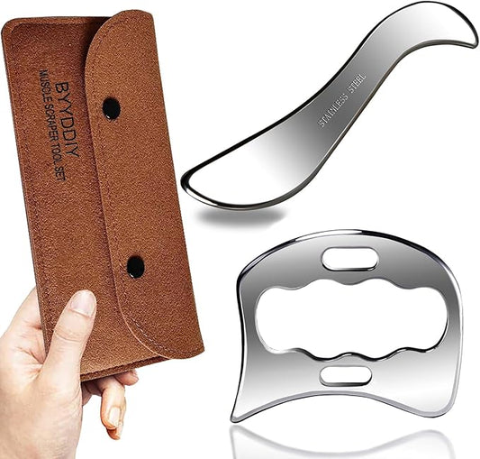 BYYDDIY 2 in 1 Stainless Steel Muscle Scraper Tools Set Gua Sha Massage Scraper Scraping Tool