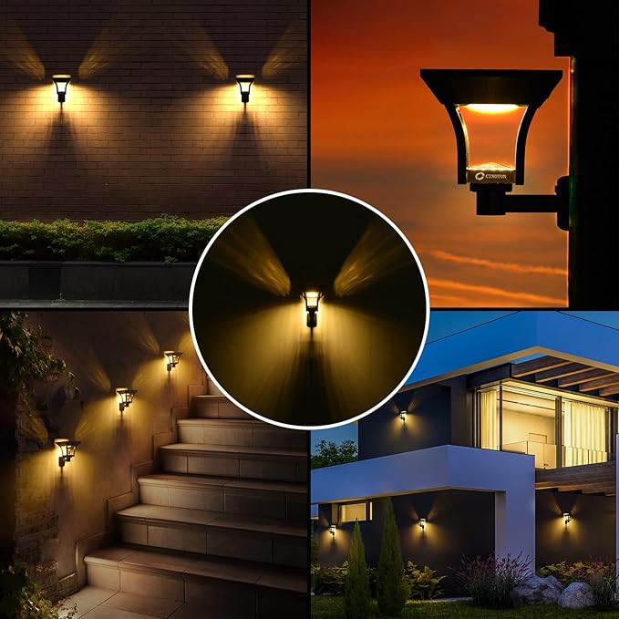 CINOTON Outdoor Solar Landscape Pathway & Wall Lights with 2 Brightness Modes, IP65 Waterproof LED Solar Powered Garden Lights for Patio Lawn Porch Walkway Backyard Driveway Sidewalk Warm White 4 Pack