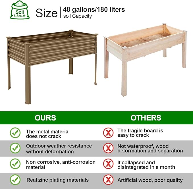 Land Guard Galvanized Oval Large Metal Raised Garden Bed with Legs for Vegetables (Beige)