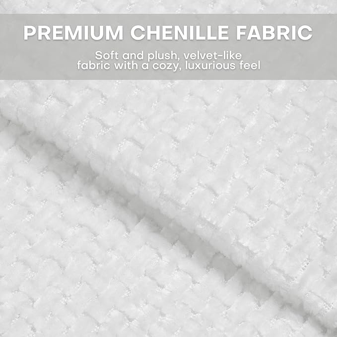 Chenille Fabric Accent Chair, Upholstered Armchair with Solid Wood Legs, Modern Living Room Accent Chair, Comfy Single Sofa Chair Reading Club Chair for Bedroom Reception Lounge, White