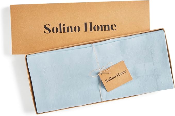 Solino Home Linen Table Runner 108 Inches Long - 100% Pure Linen Ice Water Dining Table Runner 14 x 108 Inch - Fete