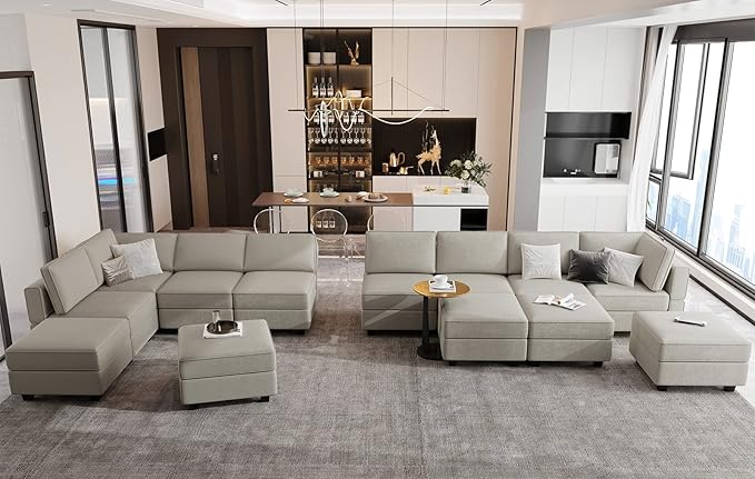 Belffin Modular Sectional Sofa with Storage Seats Velvet L Shaped Corner Couch Convertible Sectional Sofa with Chaise (Grey, L Shape-1)…