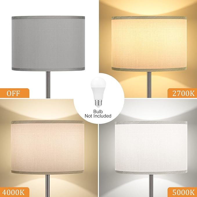 Ambimall 60'' Modern Floor Lamp with Shade, Tall Lamps for Living Room, Bedroom, Office, Dining Room, Gray Shade with Deep Gray Pole(Without Bulb)