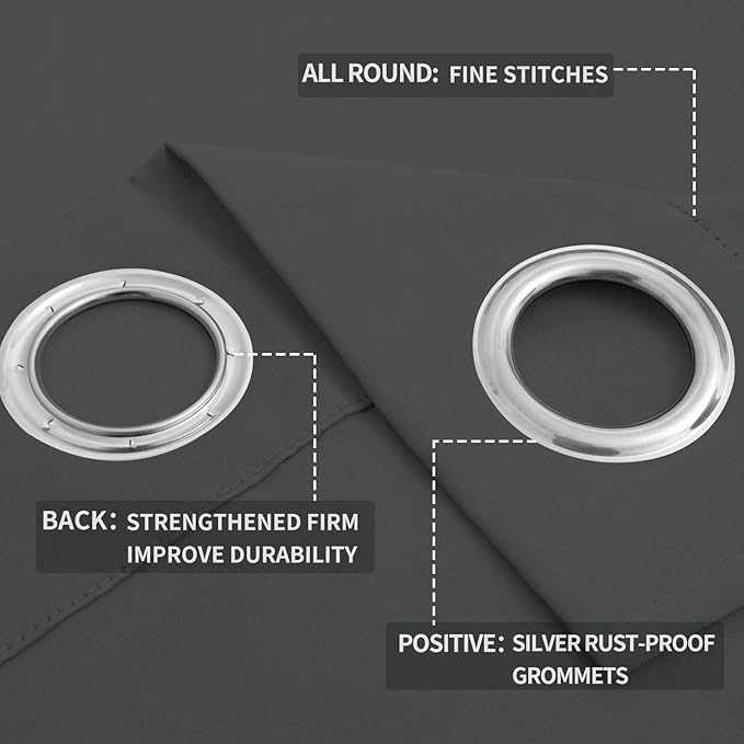 Easy-Going Blackout Curtains for Bedroom, Solid Thermal Insulated Grommet and Noise Reduction Window Drapes, Room Darkening Curtains for Living Room, 2 Panels (52x84 in,Gray)