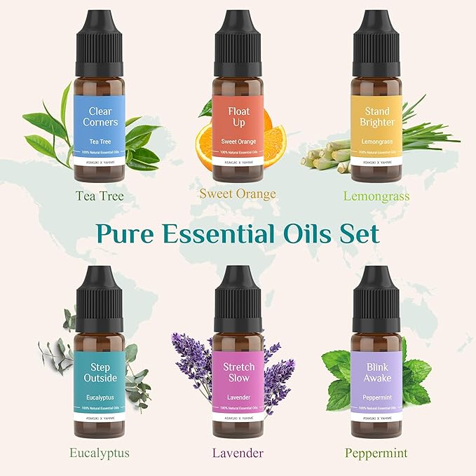 ASAKUKI Essential Oil Diffuser 700ml, Ultrasonic Aromatherapy Humidifier with Top 6 Essential Oils Set, 7 LED Colors, Timer & Auto-Off, Large Room Diffuser