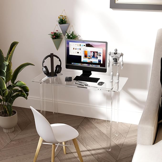 Acrylic Desk, Modern Study Table for HomeOffice-Extended Surface Multi-Purpose Console & EntrywayTable, Sturdy Lightweight Design (42.5-inch, Transparent)