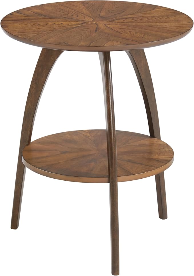 Martin Svensson Home LAX Two-Tone 20-Inch Caramel Brown Round Wood End Side Table with Walnut Legs and Shelf Storage