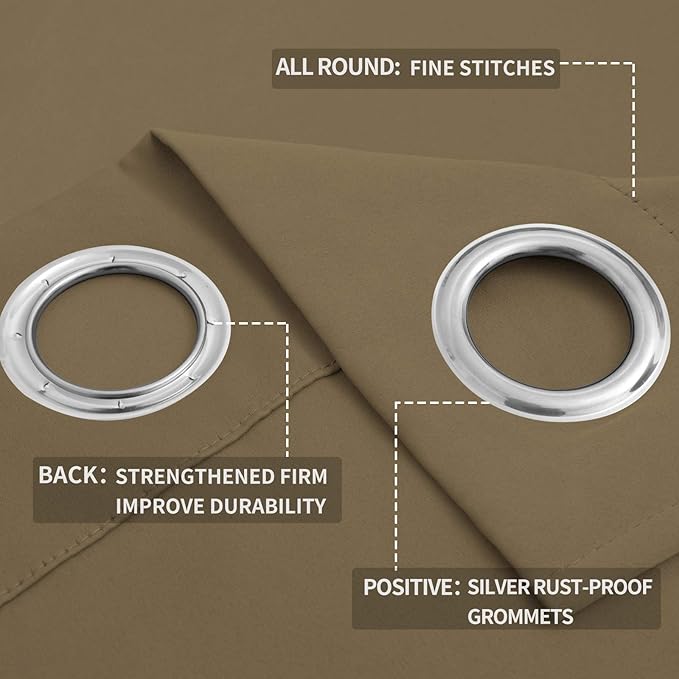 Easy-Going Blackout Curtains for Bedroom, Solid Thermal Insulated Grommet and Noise Reduction Window Drapes, Room Darkening Curtains for Living Room, 2 Panels (52x63 in,Tan)