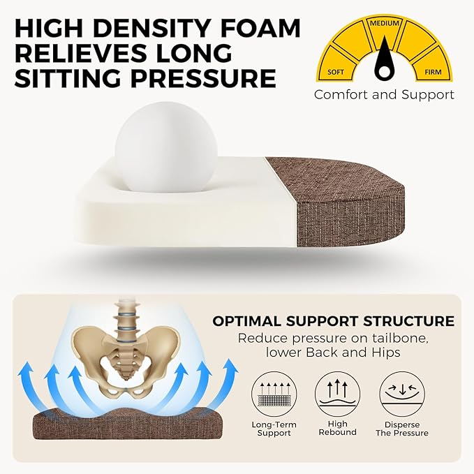 downluxe Indoor Chair Cushions for Dining Chairs, Soft and Comfortable Textured Foam Kitchen Chair Pads with Ties and Non-Slip Backing, 16" x 16" x 2", Brown, 6 Pack