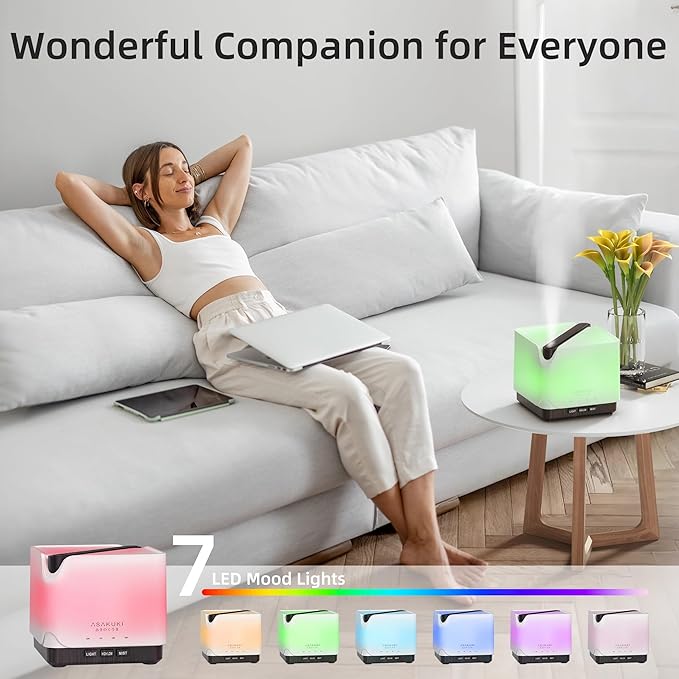 ASAKUKI Essential Oil Diffuser, Multifunctional Ultrasonic Aromatherapy Fragrant Oil Vaporizer Humidifier with Timer, Auto-Off Safety Switch, and 7 LED Light Colors, 700 ml (Brown Wood)