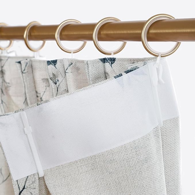 Pinch Pleated Floral Linen Curtains, 40 Inch Wide by 108 Inch Long Printed Curtains for Privacy Light Filtering, Suitable for Living Rooms and Sunrooms.2 Panels