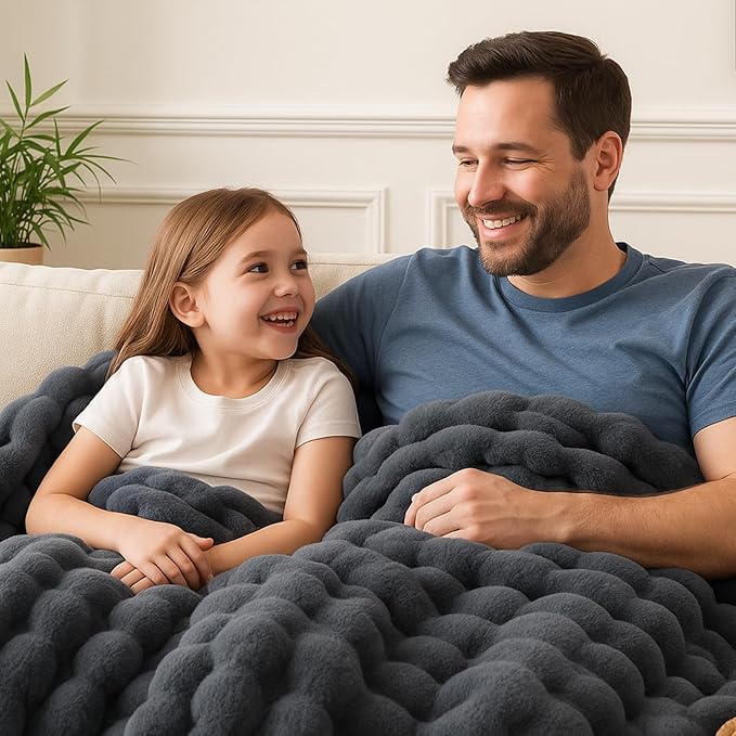 BENVWE Faux Fur Throw Blanket for Couch - Thickened Fluffy Soft Bubble Blanket for Living Room Home Decor - Fathers Day Birthday Gifts for Women Men, Grey, 50" x 60", 1300GSM