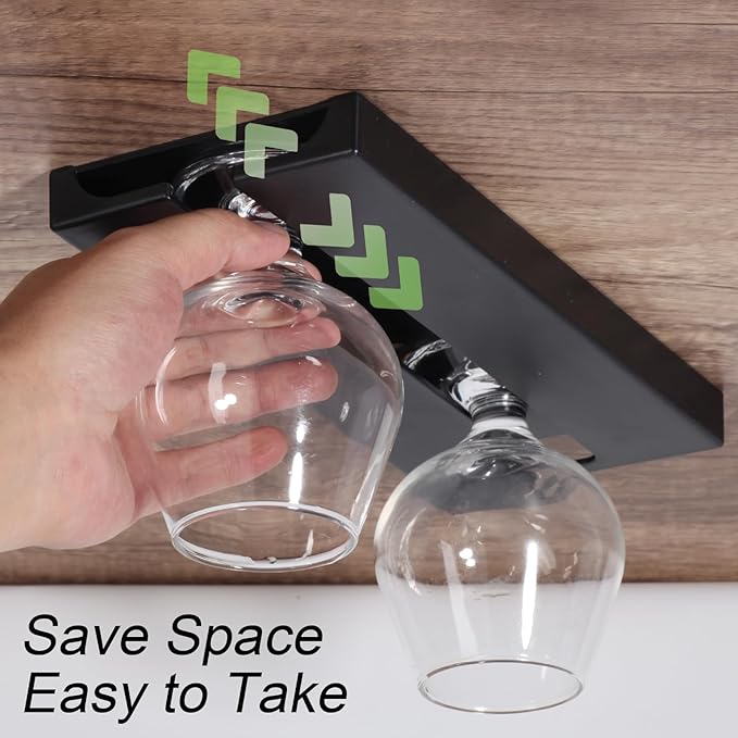 2Pcs Wine Glass Holder，Stemware Rack Plastic Punch-free Hanging Under Cabinet for Bar,Kitchen and Restaurant (black)