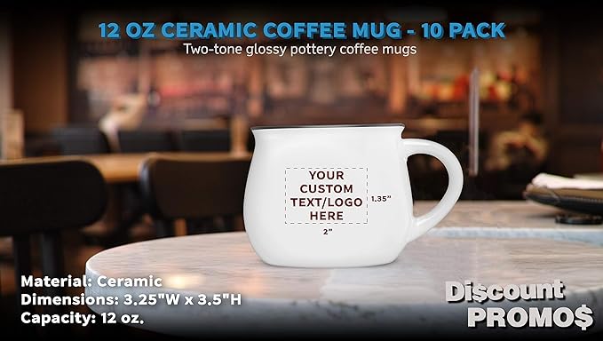 Custom Glazed Campfire Coffee Mugs 12 oz. Set of 10, Personalized Bulk Pack - Perfect for Coffee, Tea, Espresso, Hot Cocoa, Other Beverages - White