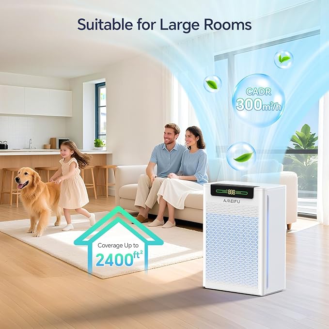 AMEIFU Air Purifiers for Home Large Room, Up to 2400 ft² with Smart WiFi APP Control, Hepa Air Purifier with Washable Filters, PM 2.5 Display for Bedroom, Pets Hair, Pollen, Dander, Smoke