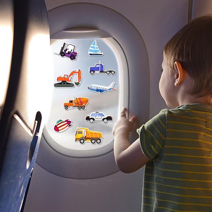 Window Clings Stickers for Kids Window Gel Clings Decals Thick Gel Clings Toddlers and Adults Classroom Home Nursery Airplane Birthday Party Supplies (City Transportation)