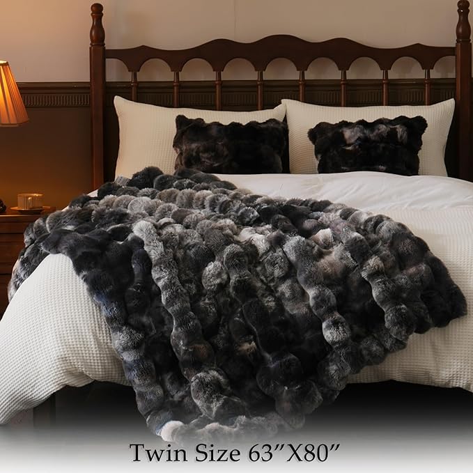 BENVWE Fluffy Faux Fur Throw Blanket for Couch, Soft Plush Thick Cozy Fuzzy Luxury Minky Bubble Blanket for Home Living Room Decor Gift for Women, Tie-dye Grey, 60" x 80", 1100GSM