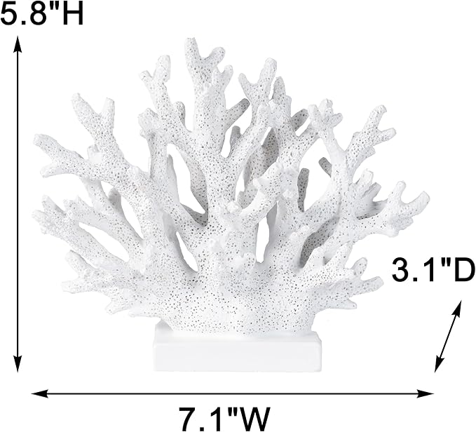 5.8" H White Coral Decor, Resin Coral Statue, Nautical Decorations for Home, Bedroom, Bathroom, Living Room, Beach/Coastal/Ocean Themed Cabinet Shelf Tabletop Decor