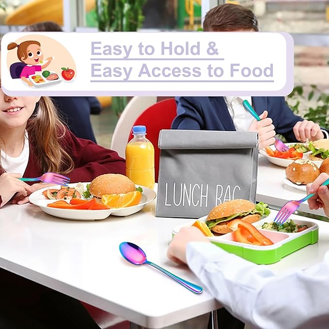 E-far 10-Piece Rainbow Toddler Utensils, Kid Stainless Steel Silverware Set, Children Safe Forks and Spoons Set for Self Feeding, Healthy & Non-Toxic, Mirror Polished & Easy to Clean