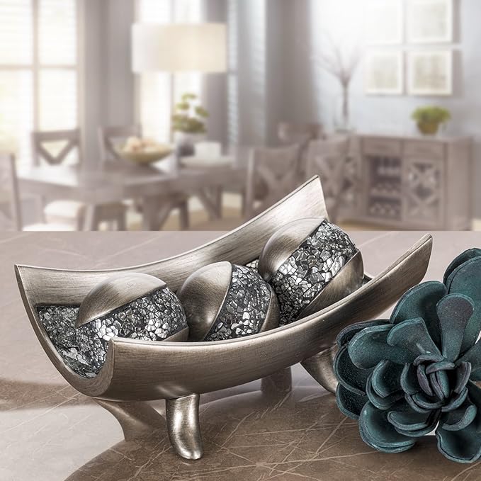 Creative Scents Schonwerk Silver Centerpiece Bowl - Coffee Table Decor - Centerpiece Table Decorations for Dining Room Living Room or Entry Table - Decorative Bowl - Best Wedding/Birthday Gift