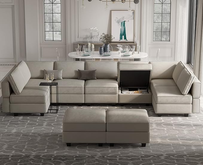 Belffin Modular Sectional Sofa with Ottomans Velvet Reversible Chaise Sleeper Bed Storage Seat Grey…, MD-S-1