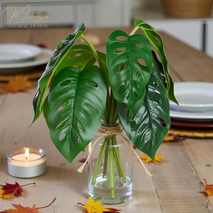 Artificial Flowers Turtle-Back, Alocasia Leaf, in Glass Vase with Faux Water,7Pcs Artificial Leaves Real Touch Latex Leaves for Centerpiece (1, Turtle-Back Leaf)