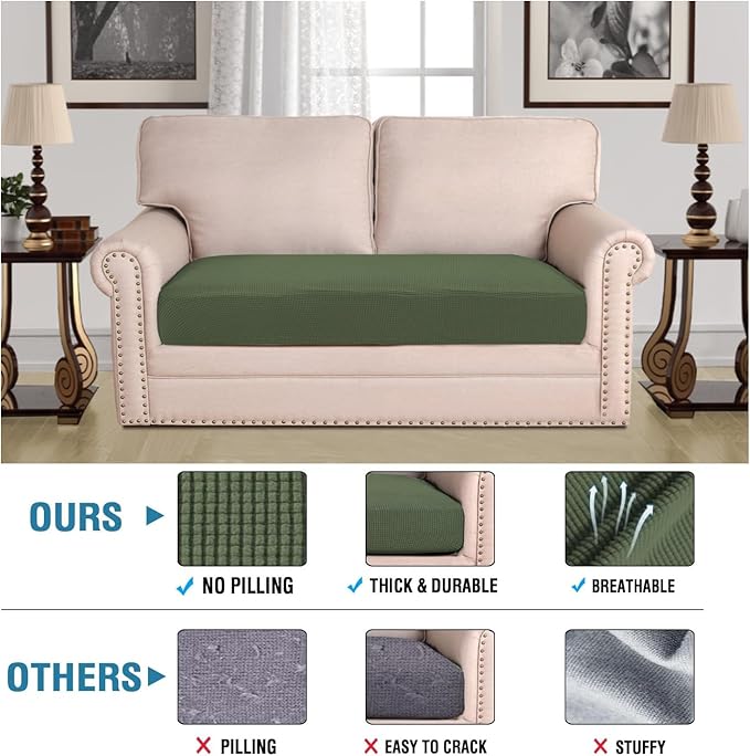 H.VERSAILTEX Super Stretch Individual Seat Cushion Covers Sofa Covers Couch Cushion Covers Slipcover Sets Thick Jacquard Textured Twill Fabric (1 Piece Loveseat Cushion Cover, Bronze Green)